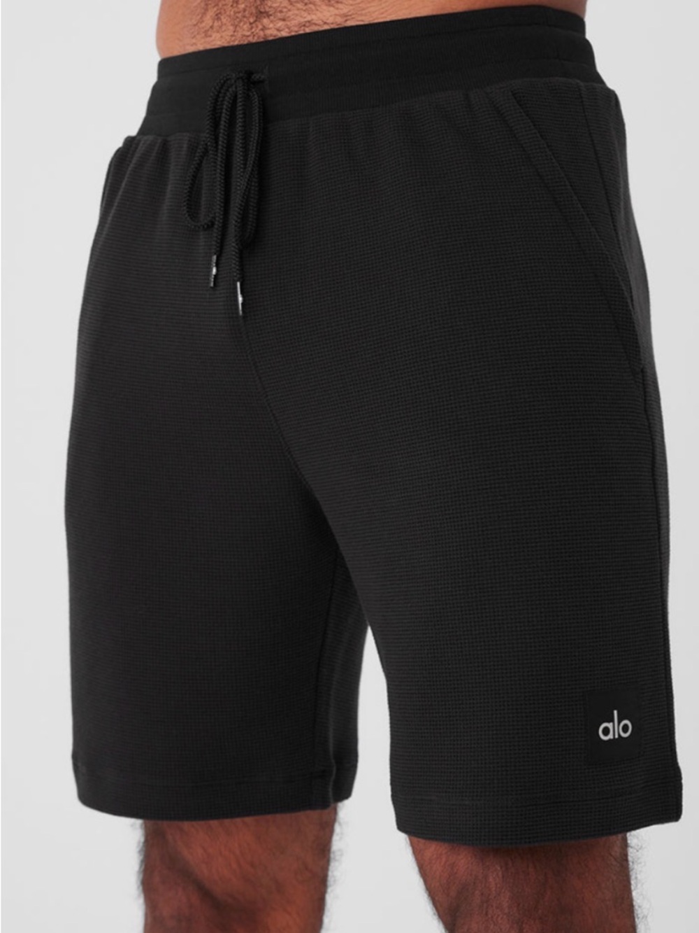 ALO Yoga Men's Black Waffle Drawstring Athletic Shorts